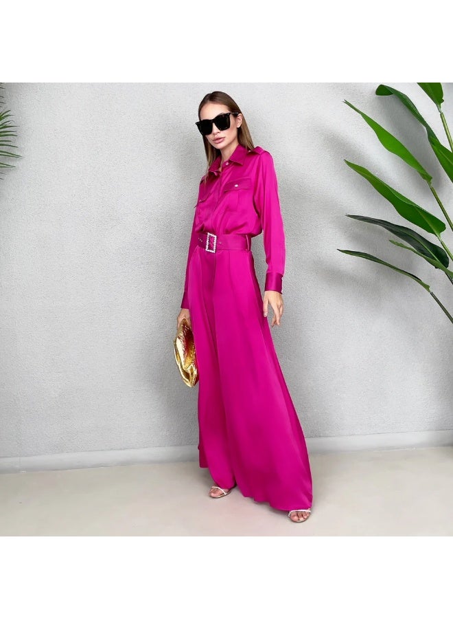 QABEELA RAM23 HOT PINK SATIN JUMPSUIT - Image 3
